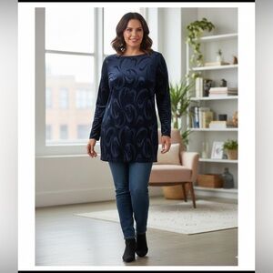 Chico's Blue Sheath Long Sleeve Cocktail Dress